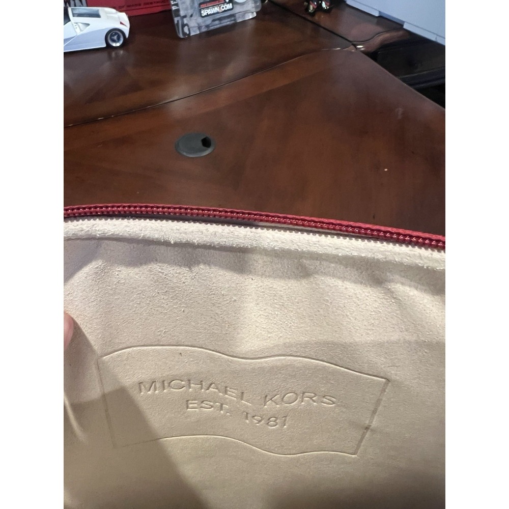 Michael Kors Red Fabric Tablet Sleeve/Pouch EST. 1981 Embossed Logo Zip Closure - Picture 4 of 5